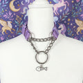 Lilac and Polished metal Pull-Chain  choker necklace with white fish bone pendant